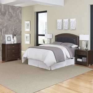 Home Styles Crescent Hill 4-piece Leather Upholstered Headboard, Two Nightstands, and Drawer Set