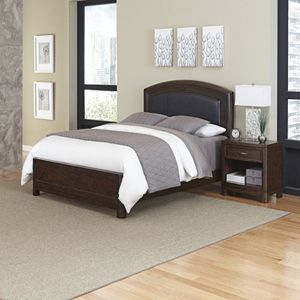 Home Styles Crescent Hill 2-piece Leather Upholstered Bed and Nightstand Set