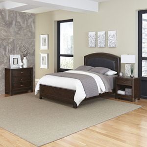 Home Styles Crescent Hill 3-piece Leather Upholstered Bed, Nightstand, and Drawer Set