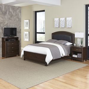 Home Styles Crescent Hill 3-piece Leather Upholstered Bed, Nightstand, and Media Drawer Set