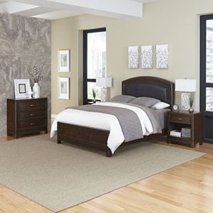 Home Styles Crescent Hill 4-piece Leather Upholstered Bed, Two Nightstands, and Drawer Set