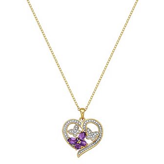 Classic Treasures Amethyst 18k Gold Over Silver Butterfly Heart Pendant Necklace
