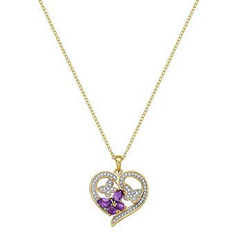 Classic Treasures Amethyst 18k Gold Over Silver Butterfly Heart Pendant Necklace