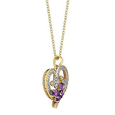 Amethyst 18k Gold Over Silver Butterfly Heart Pendant Necklace