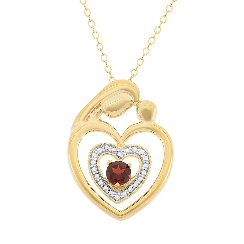Garnet 18k Gold Over Silver Motherly Love Pendant Necklace, Womens, Size: