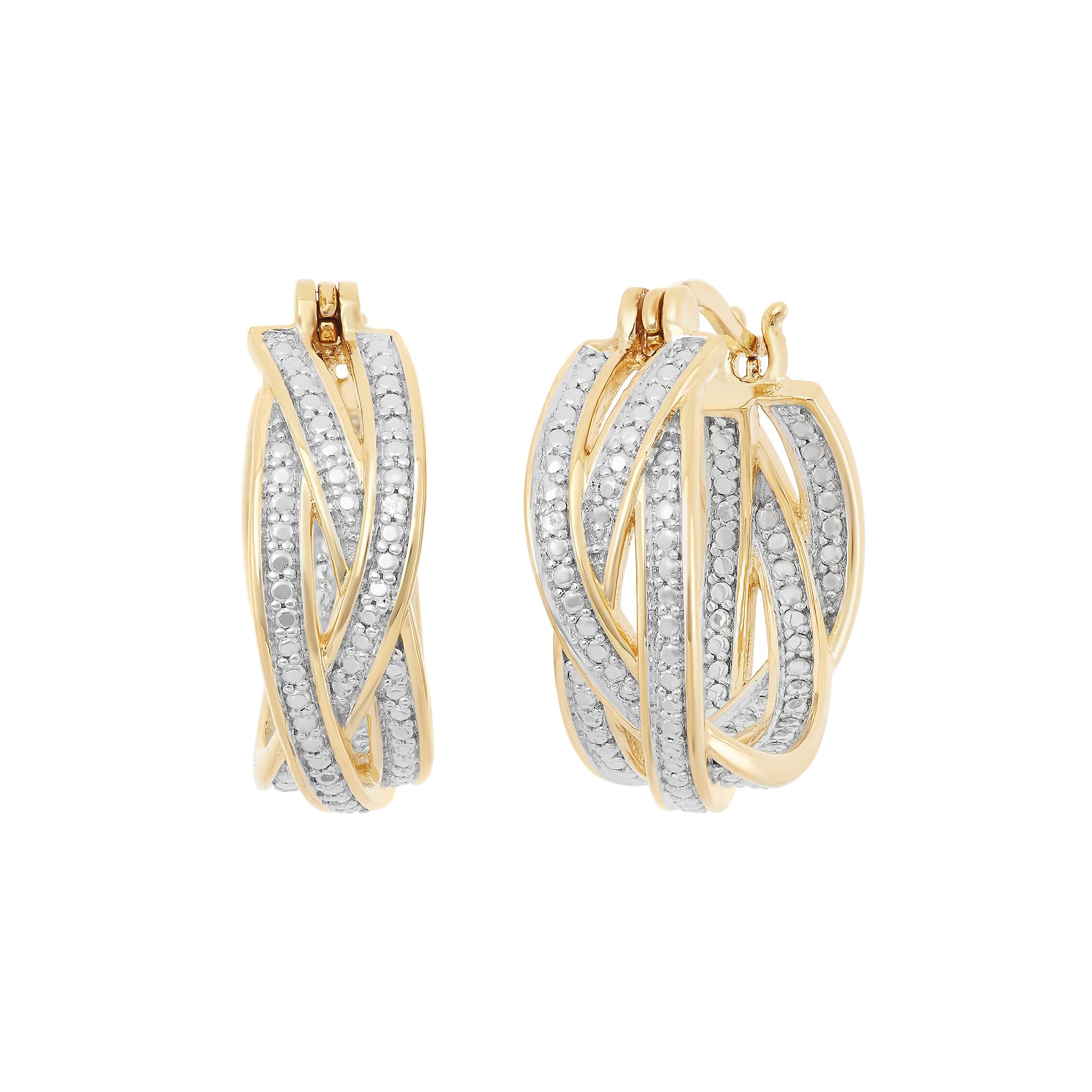18k Gold Over Silver Crisscross Hoop Earrings, Womens, Yellow