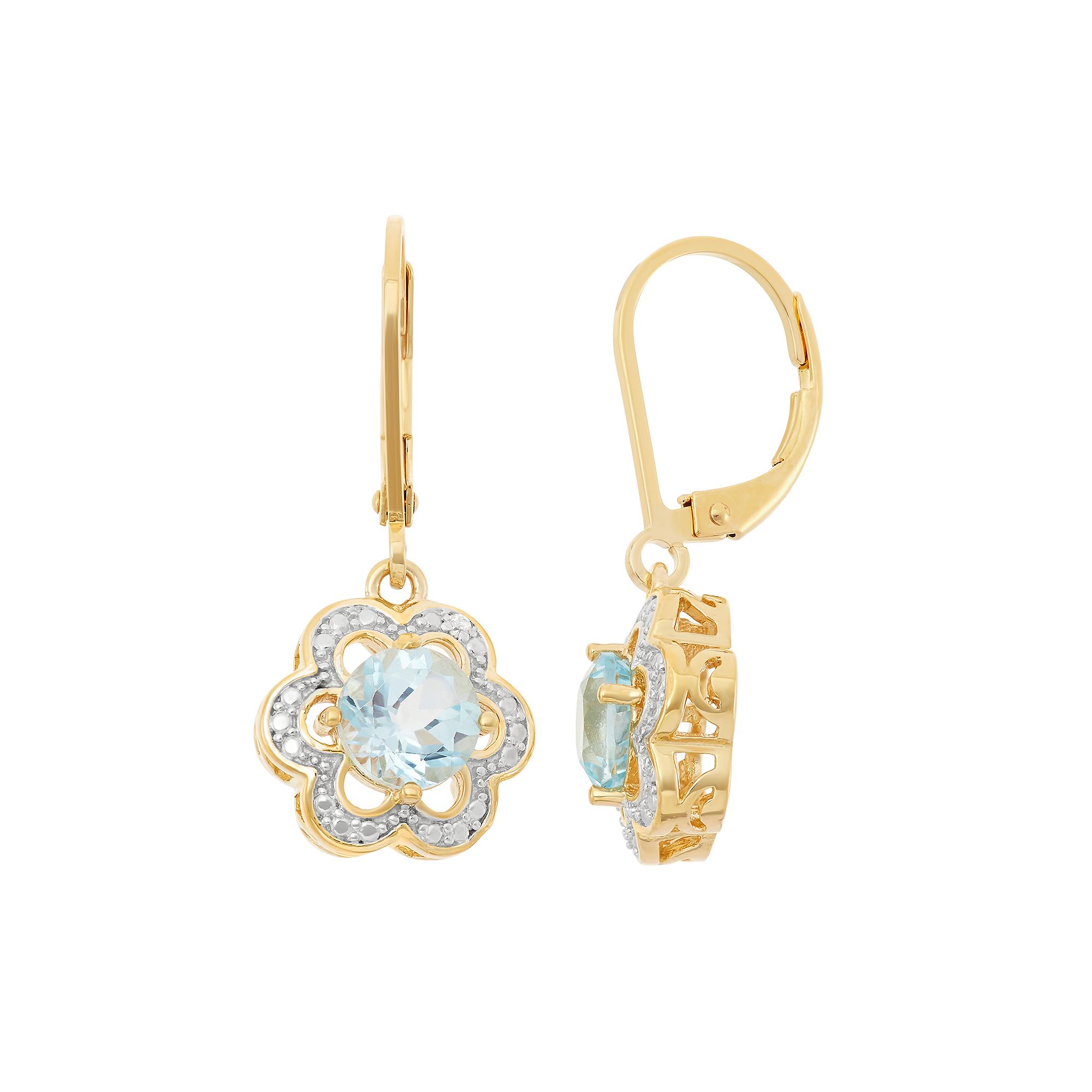 Sky Blue Topaz 18k Gold Over Silver Flower Drop Earrings, Womens