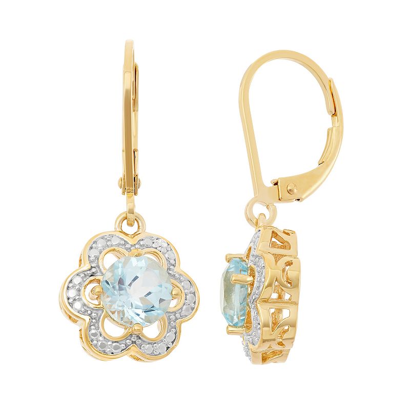Sky Blue Topaz 18k Gold Over Silver Flower Drop Earrings, Womens
