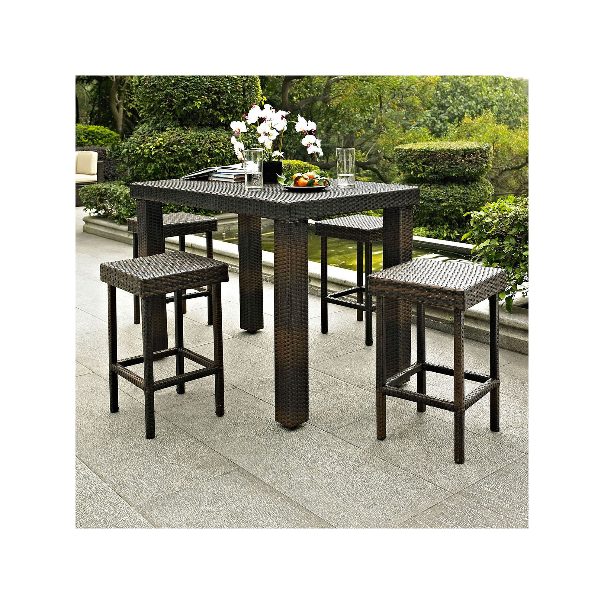 Palm Harbor 5-Piece Outdoor Wicker High Dining Set, Brown