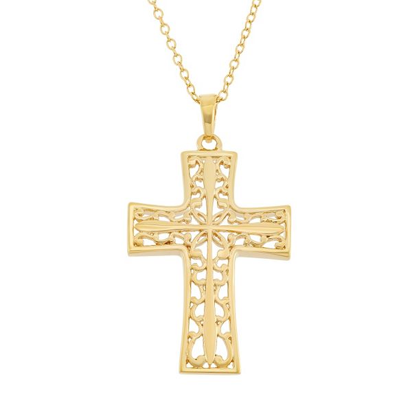 Classic Treasures 18k Gold Over Silver Filigree Cross Pendant Necklace