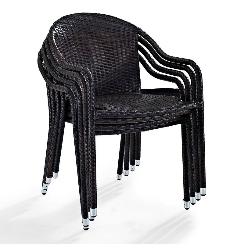 Palm Harbor 4-Piece Outdoor Stackable Wicker Chair set, Brown