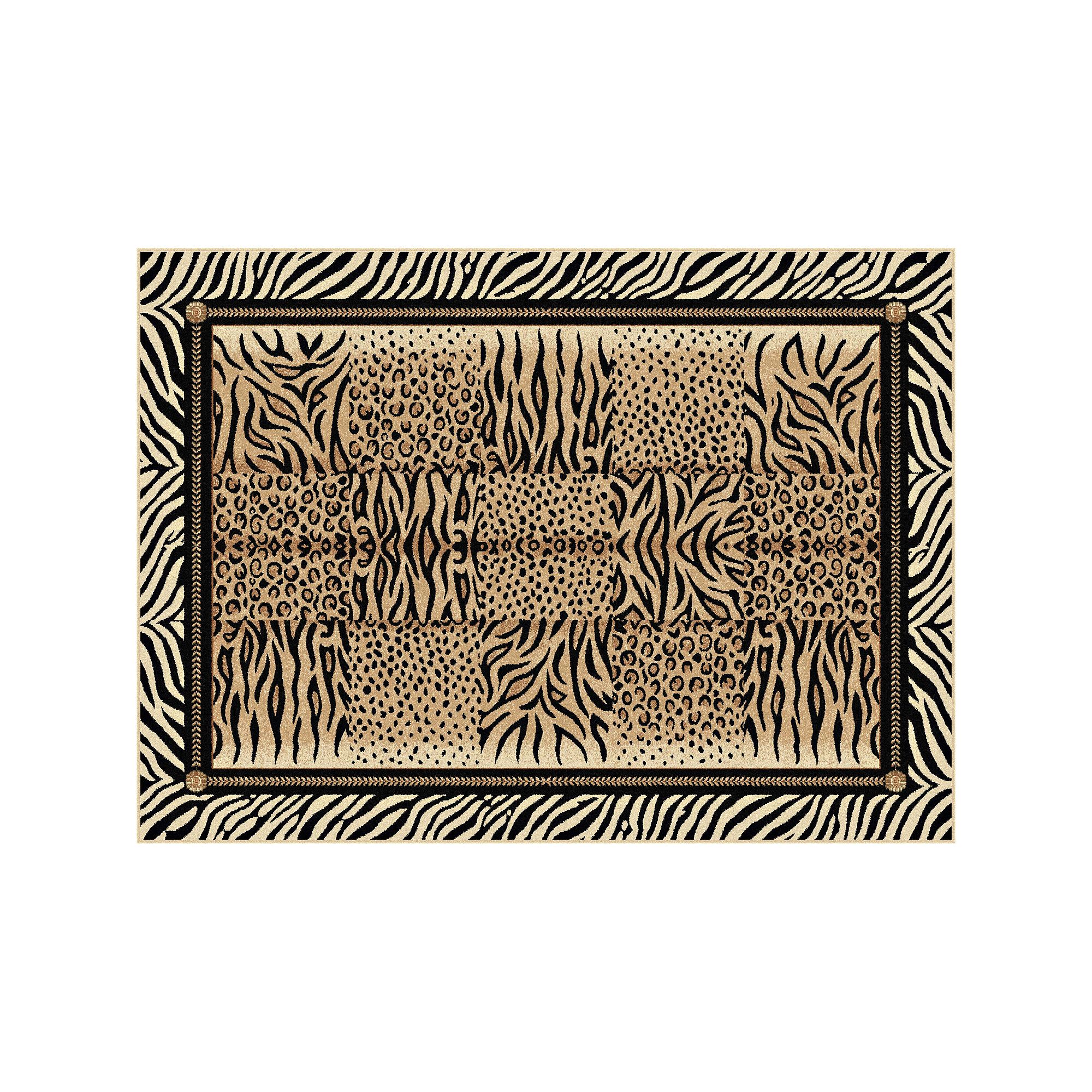 KHL Rugs Savannah Framed Animal Print Rug, Beige