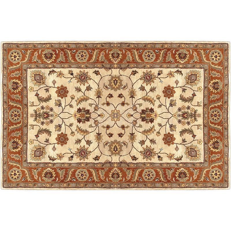 Artisan Weaver Natrona Floral Framed Wool Rug, Beig/Green, 8X11 Ft