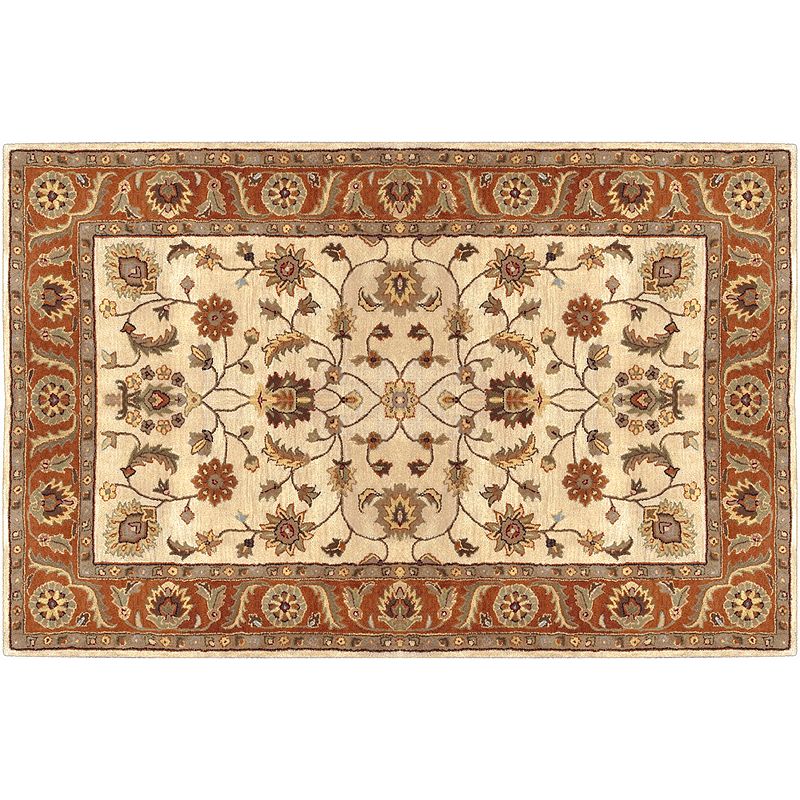 Artisan Weaver Natrona Floral Framed Wool Rug, Beig/Green, 8X11 Ft