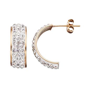 Crystal 14k Gold Over Silver Semi-Hoop Earrings