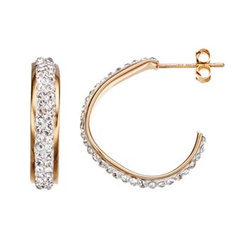 Crystal 14k Gold Over Silver Free-Form Hoop Earrings