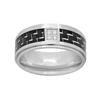 Steel Nation Diamond Accent Stainless Steel & Carbon Fiber Geometric Band - Men