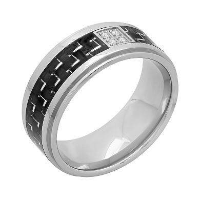 Steel Nation Diamond Accent Stainless Steel & Carbon Fiber Geometric Band - Men