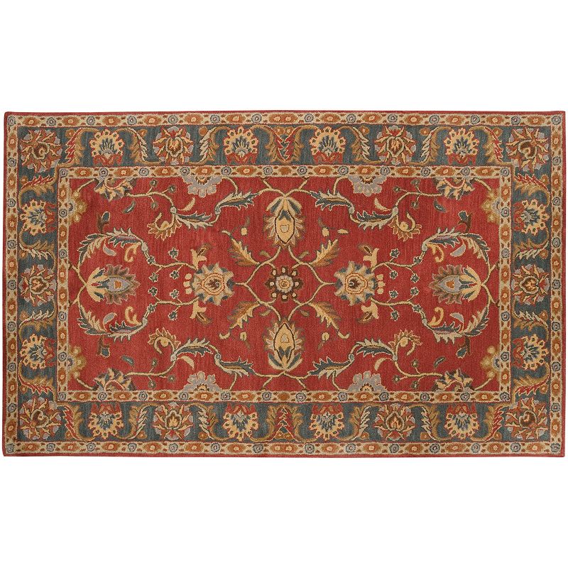 Artisan Weaver Opal Framed Wool Rug, Red, 5X8 Ft