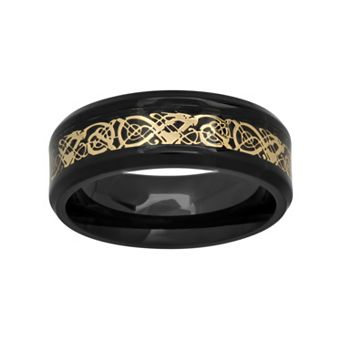 Steel Nation Black & Yellow Ion-Plated Stainless Steel Celtic Dragon Band - Men