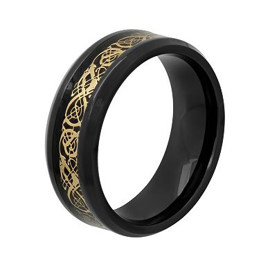 Steel Nation Black & Yellow Ion-Plated Stainless Steel Celtic Dragon Band - Men