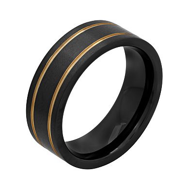 Black & Yellow Ion-Plated Stainless Steel Double Groove Band - Men