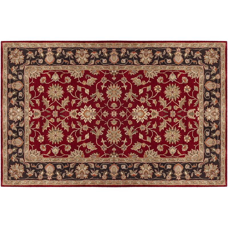 Artisan Weaver Pawnee Floral Framed Wool Rug, Red, 5X8 Ft