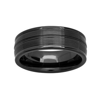 Jewelry Nation Black Ion-Plated Ceramic Double Row Band - Men