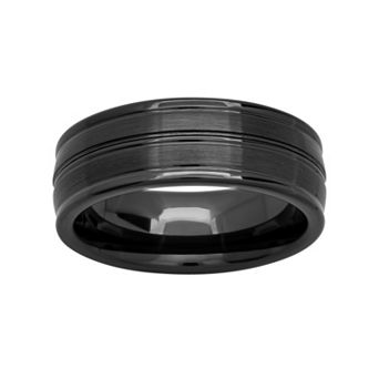 Jewelry Nation Black Ion-Plated Ceramic Double Row Band - Men