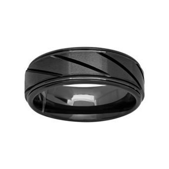 Jewelry Nation Black Ion-Plated Ceramic Slant Groove Band - Men
