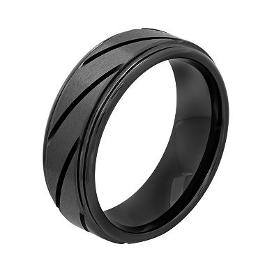 Black Ion-Plated Ceramic Slant Groove Band - Men