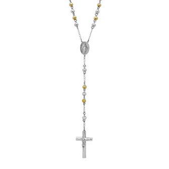 Steel Nation Stainless Steel Two Tone Rosary Necklace - Men