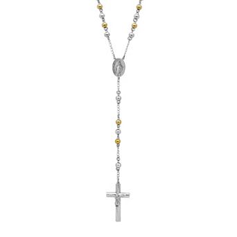 Steel Nation Stainless Steel Two Tone Rosary Necklace - Men