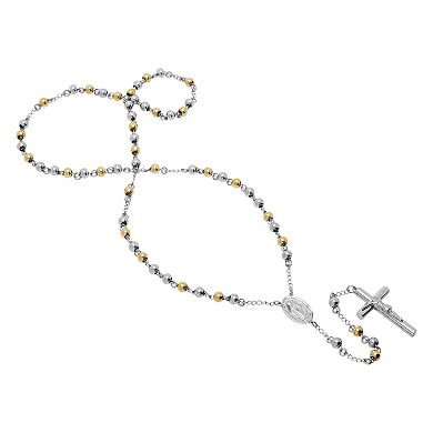 Stainless Steel Two Tone Rosary Necklace - Men