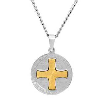 Steel Nation Stainless Steel Two Tone "The Lord's Prayer" Medal Pendant Necklace - Men