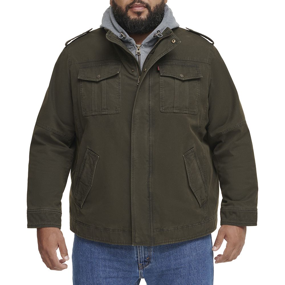 Big & Tall Levi's® Washed Cotton Sherpa-Lined Hooded Field Coat