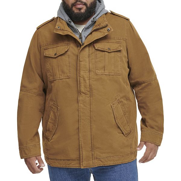 Big & Tall Levi's® Washed Cotton Sherpa-Lined Hooded Field Coat