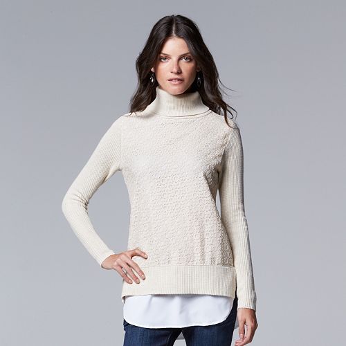 Women's Simply Vera Vera Wang Lace Mock-Layer Turtleneck Sweater