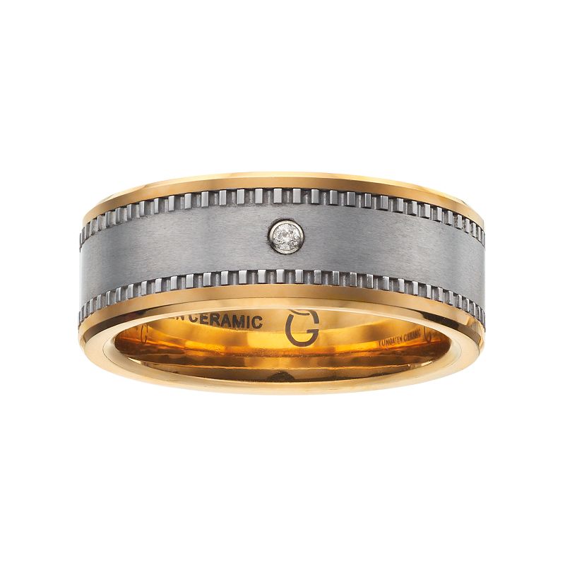 Gold LLC Diamond Accent Stainless Steel & Yellow Ceramic Band - Men, Men's, Size: 7