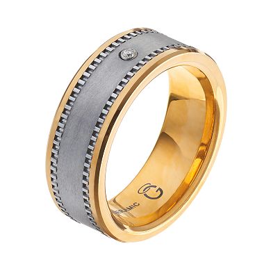 Diamond Accent Stainless Steel & Yellow Ceramic Band - Men