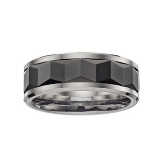 Gold LLC Stainless Steel & Black Ceramic Geometric Band - Men