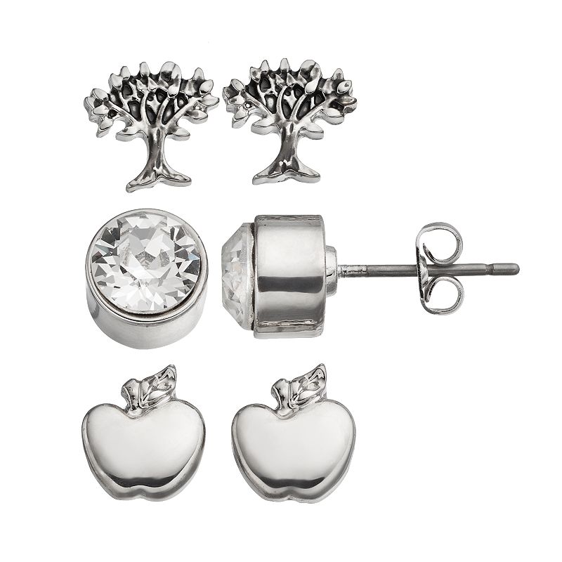 Charming Inspirations Apple & Tree Stud Earring Set, Womens, White