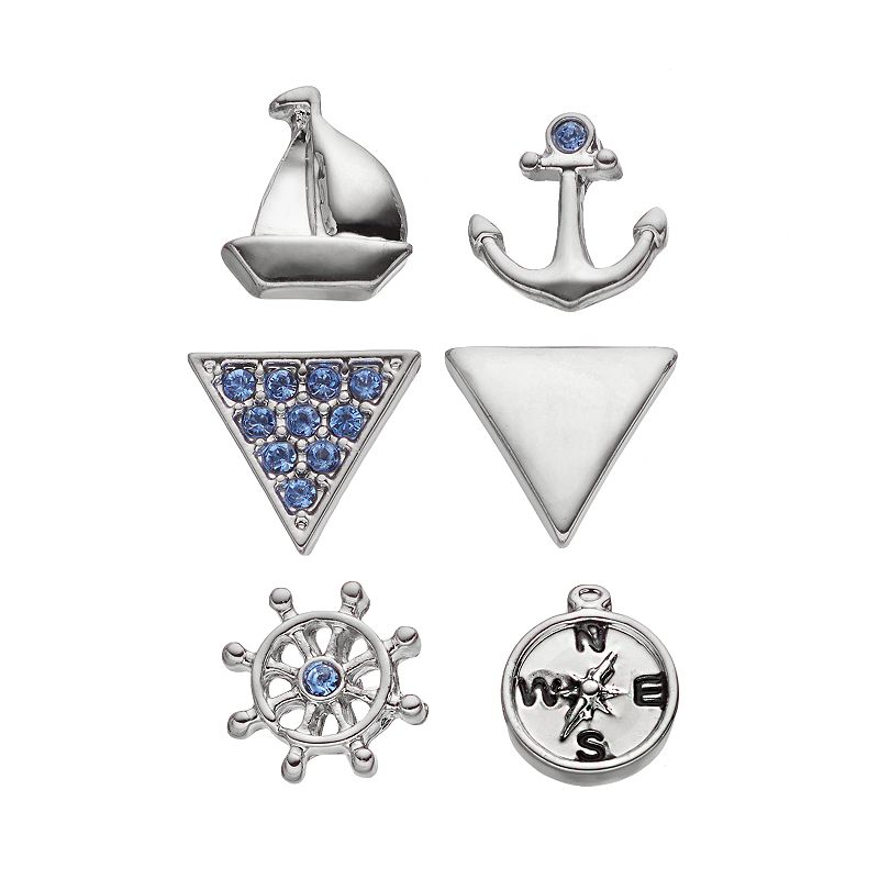 Charming Inspirations Nautical Mismatch Stud Earring Set, Womens, Blue