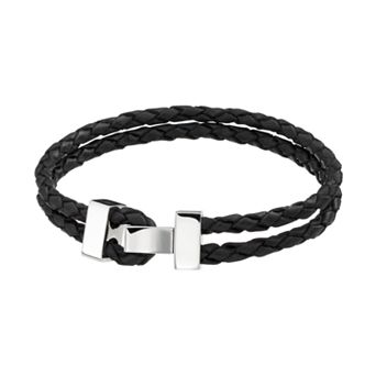 Gold LLC Stainless Steel Leather Braided Bracelet - Men