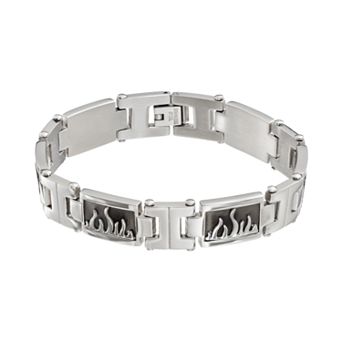 Gold LLC Stainless Steel Flame Rectangle Link Bracelet - Men