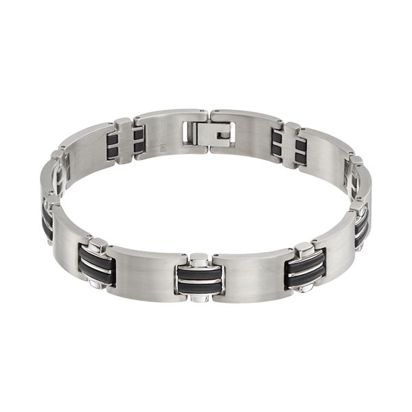 Titanium & Black Resin Rectangle Link Bracelet - Men