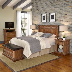 Home Styles Americana Vintage 5-piece Headboard, Night Stand, Media Chest & Upholstered Bench Set