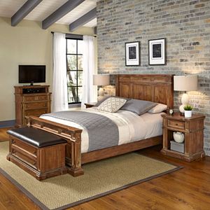 Home Styles Americana Vintage 5-piece Bed, Night Stand, Media Chest & Upholstered Bench Set