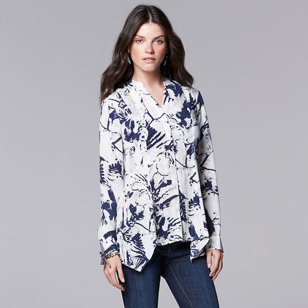 Simply Vera Vera Wang Print Handkerchief-Hem Blouse - Women's