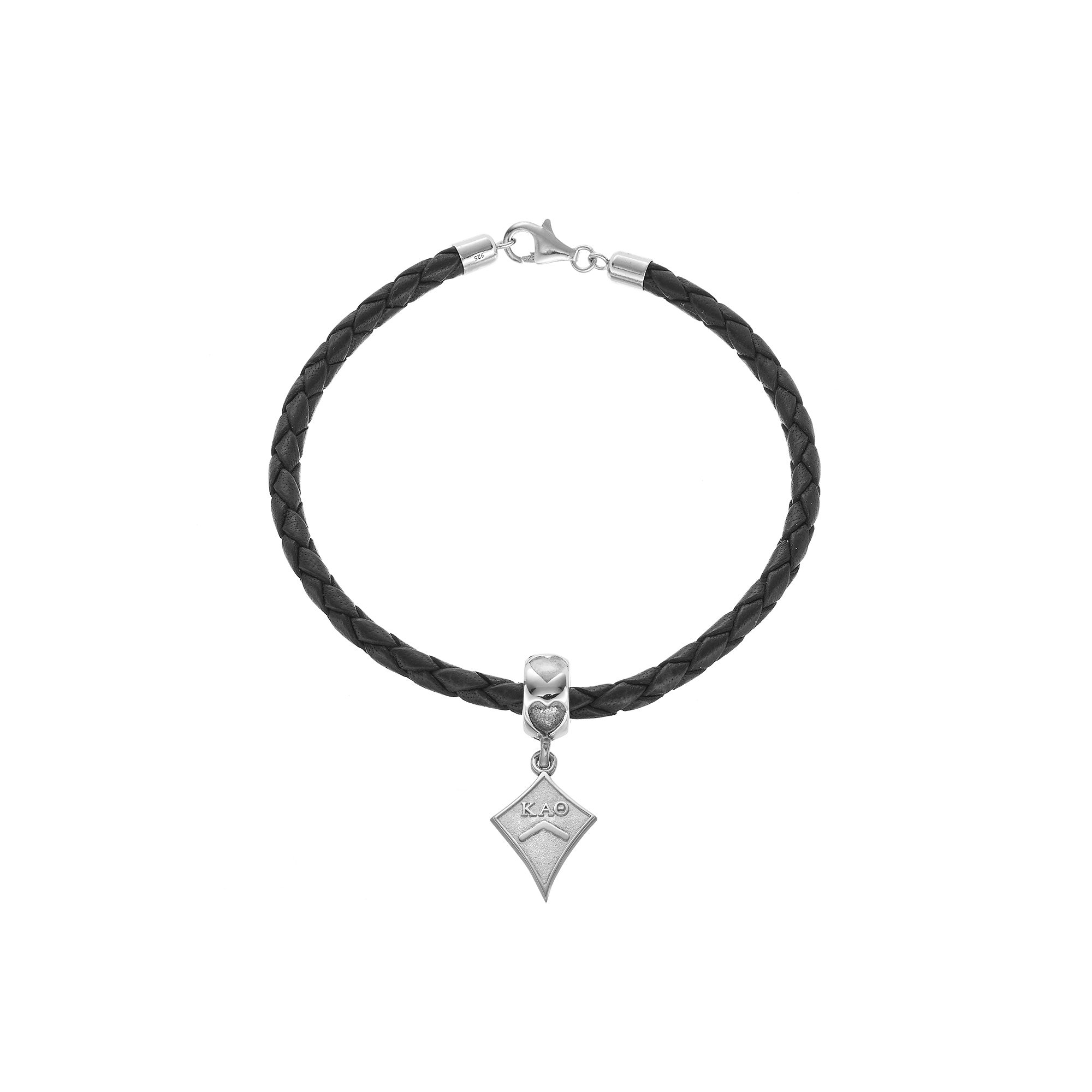 LogoArt Sterling Silver & Leather Kappa Alpha Theta Sorority Kite Bracelet